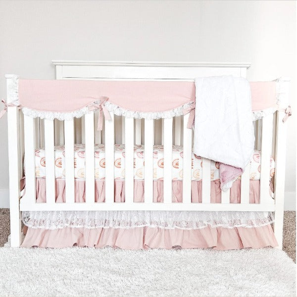 Blush Pink Lace Scallop Rail Cover Baby Girl Crib Bedding