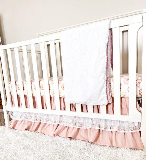 Blush Pink Lace Scallop Rail Cover Baby Girl Crib Bedding