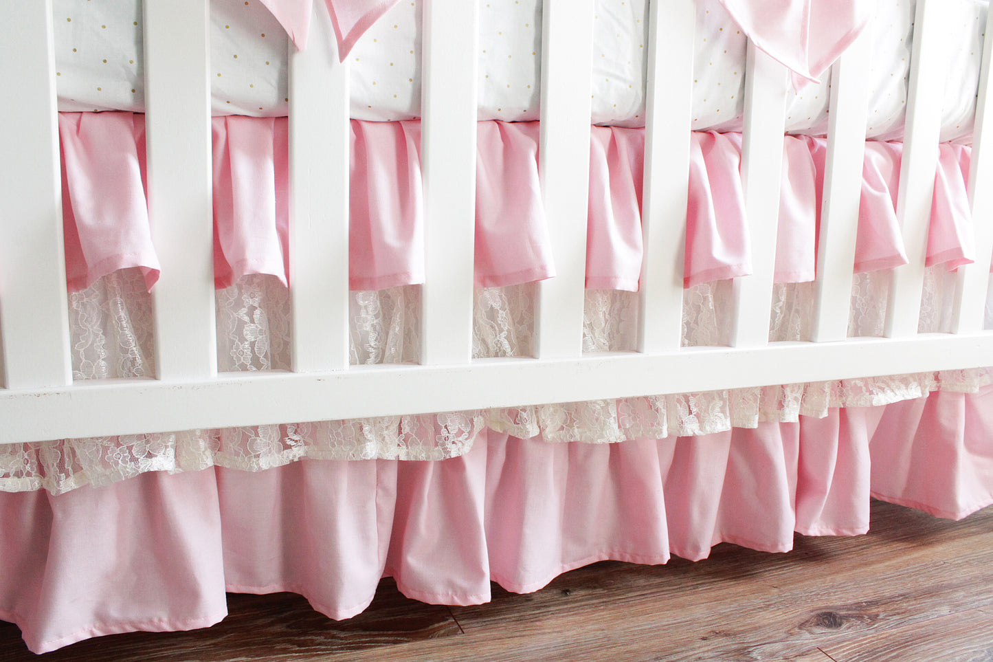 Pink and Ivory Minky Lace Scallop Rail Cover Baby Girl Crib Bedding