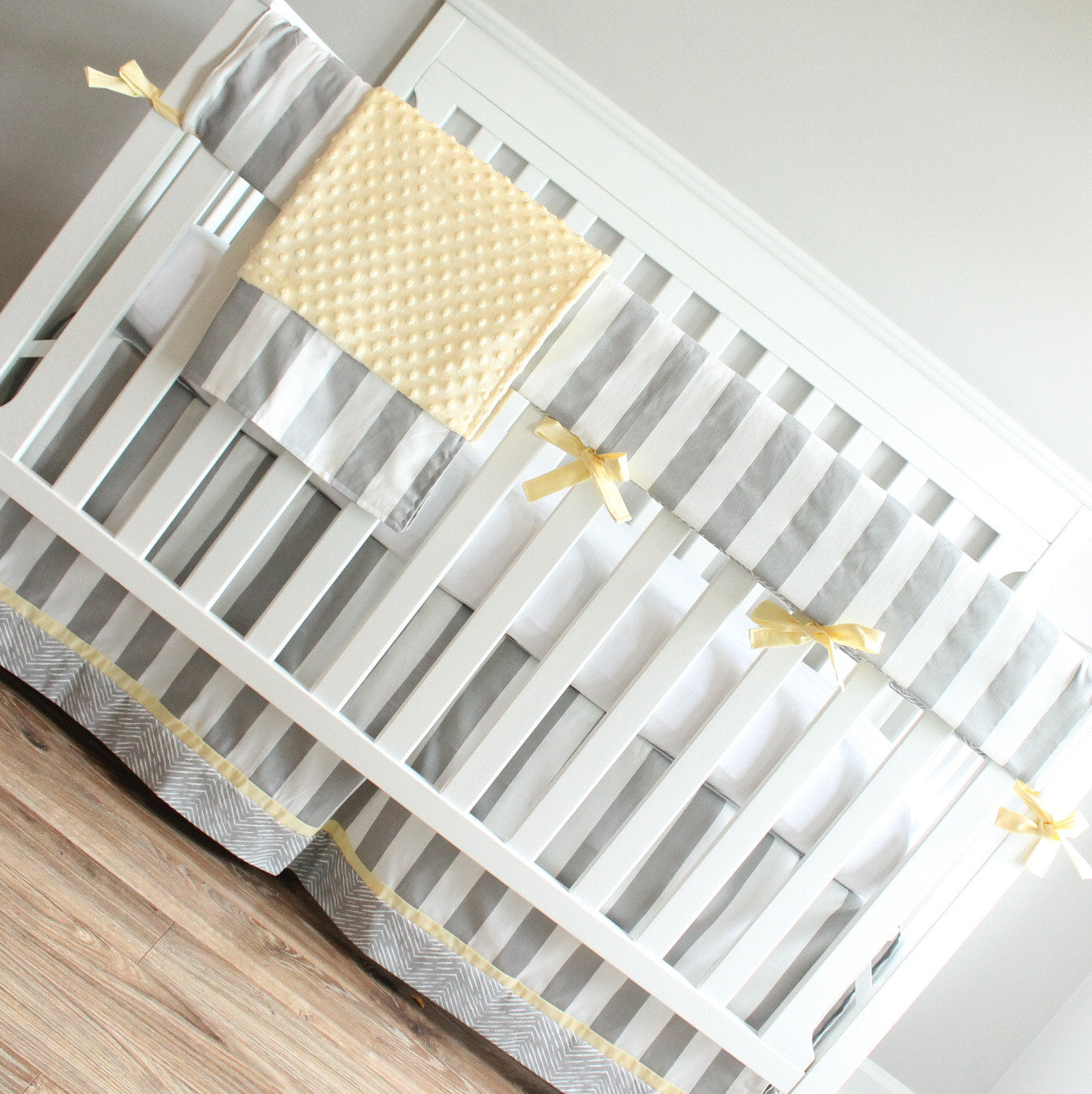Gray and Yellow Stripe Bumperless Crib Bedding Set