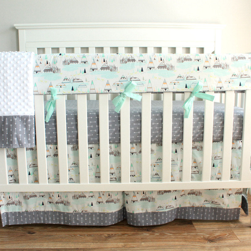 Indian Summer Woodland Mint Teepee Crib Set