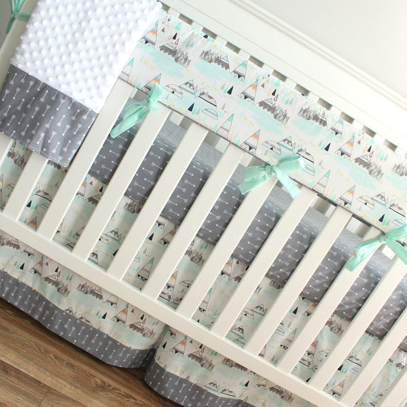 Indian Summer Woodland Mint Teepee Crib Set