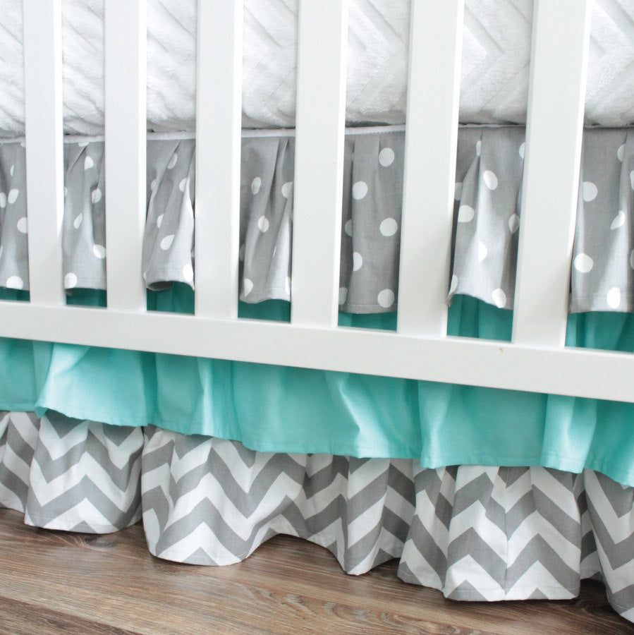 Ruffled Crib skirt. 3 Tiered Crib skirt design. Available in all fabric collections.