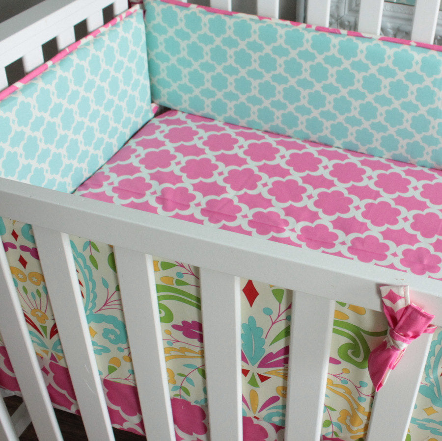 Kumari Garden Sujata Floral Bumperless Girl Crib Rail Bedding Set