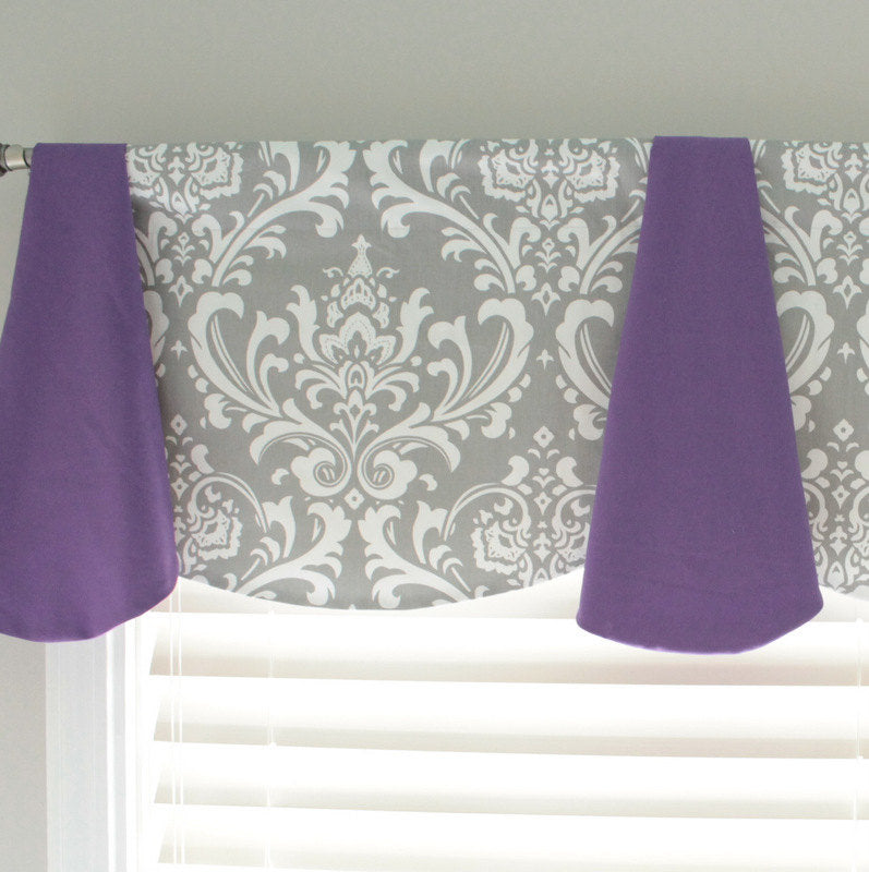 Custom Gray Damask Imperial window Valance. Available in other fabrics and colors.
