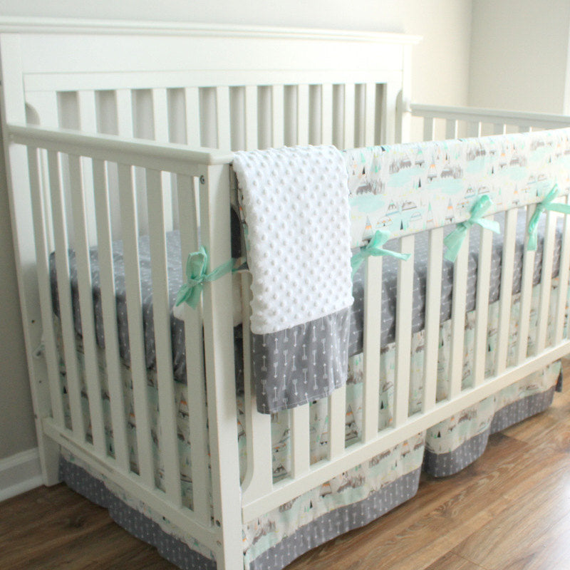 Indian Summer Woodland Mint Teepee Crib Set
