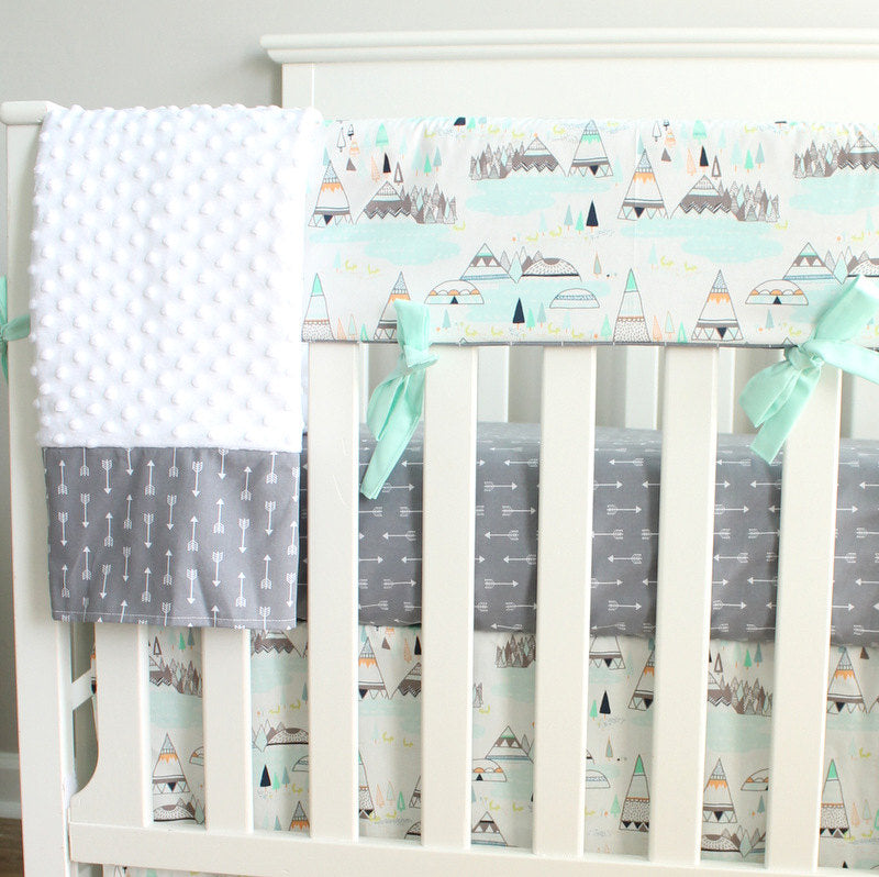 Indian Summer Woodland Mint Teepee Crib Set