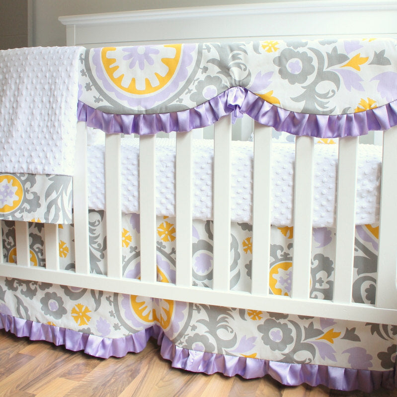 Wisteria Lavender Bumperless Crib Bedding set.