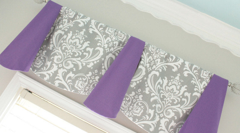Custom Gray Damask Imperial window Valance. Available in other fabrics and colors.