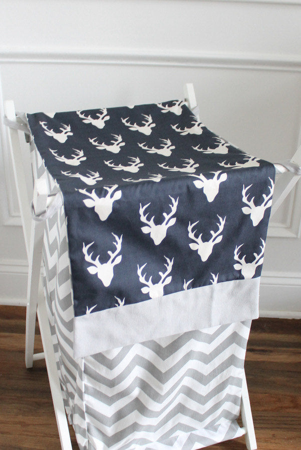 Navy Blue Buck with gray accent Nursery Hamper Cover