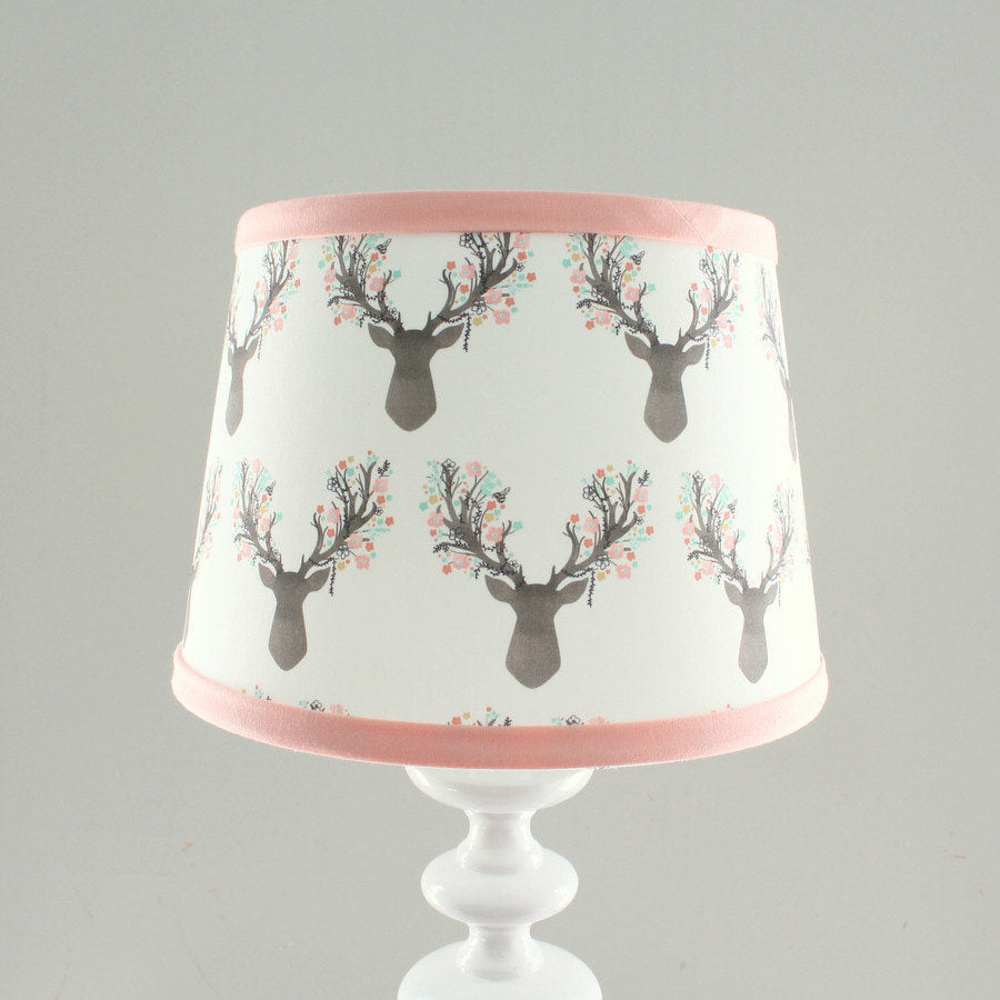 Floral Coral Peach Deer Buck Antler Woodlands Lamp Shade