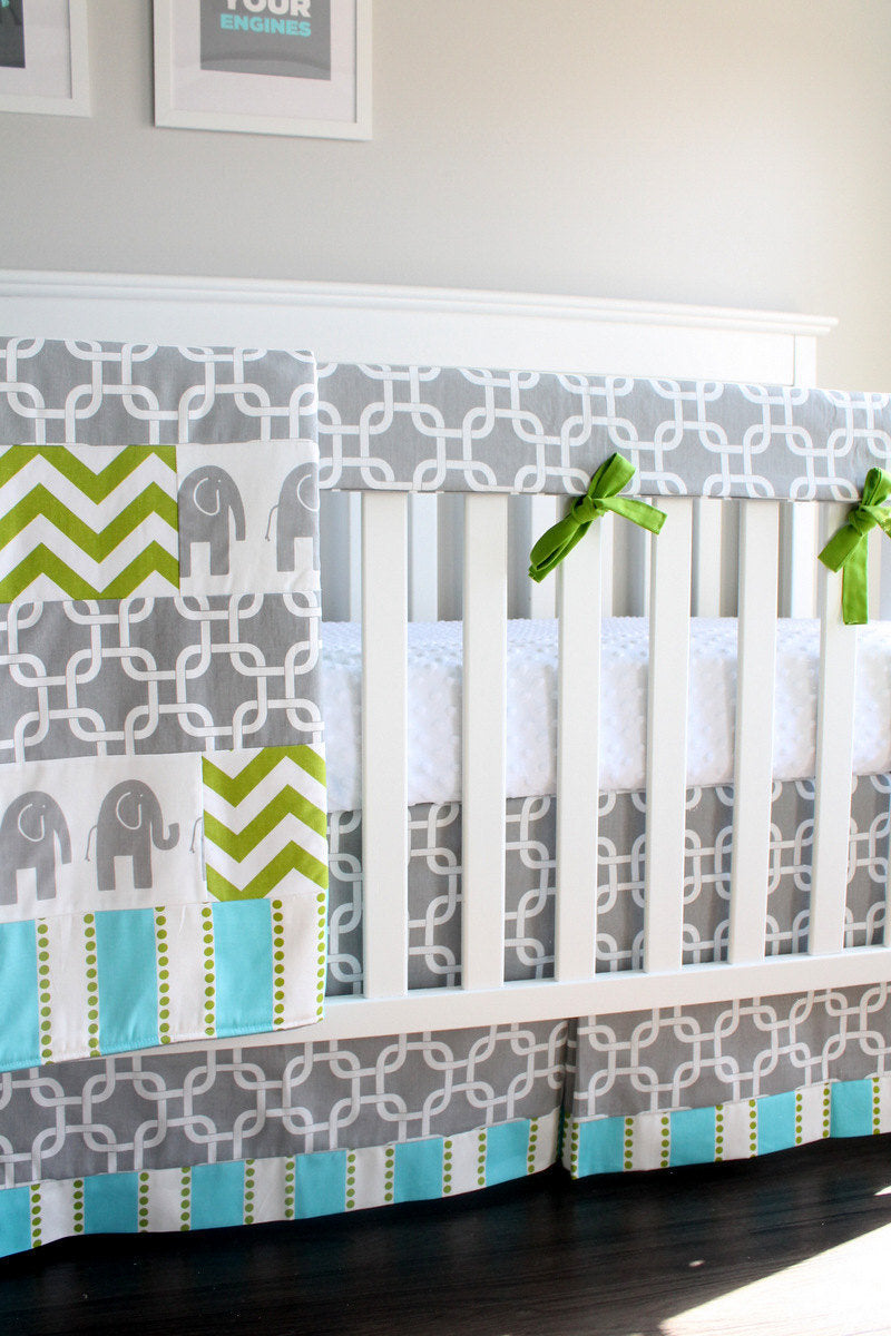 In Stock. Gray Chevron Elephant Crib bedding set.