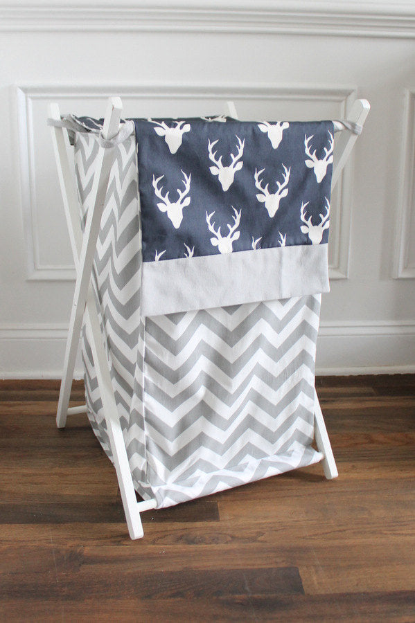 Navy Blue Buck with gray accent Nursery Hamper Cover