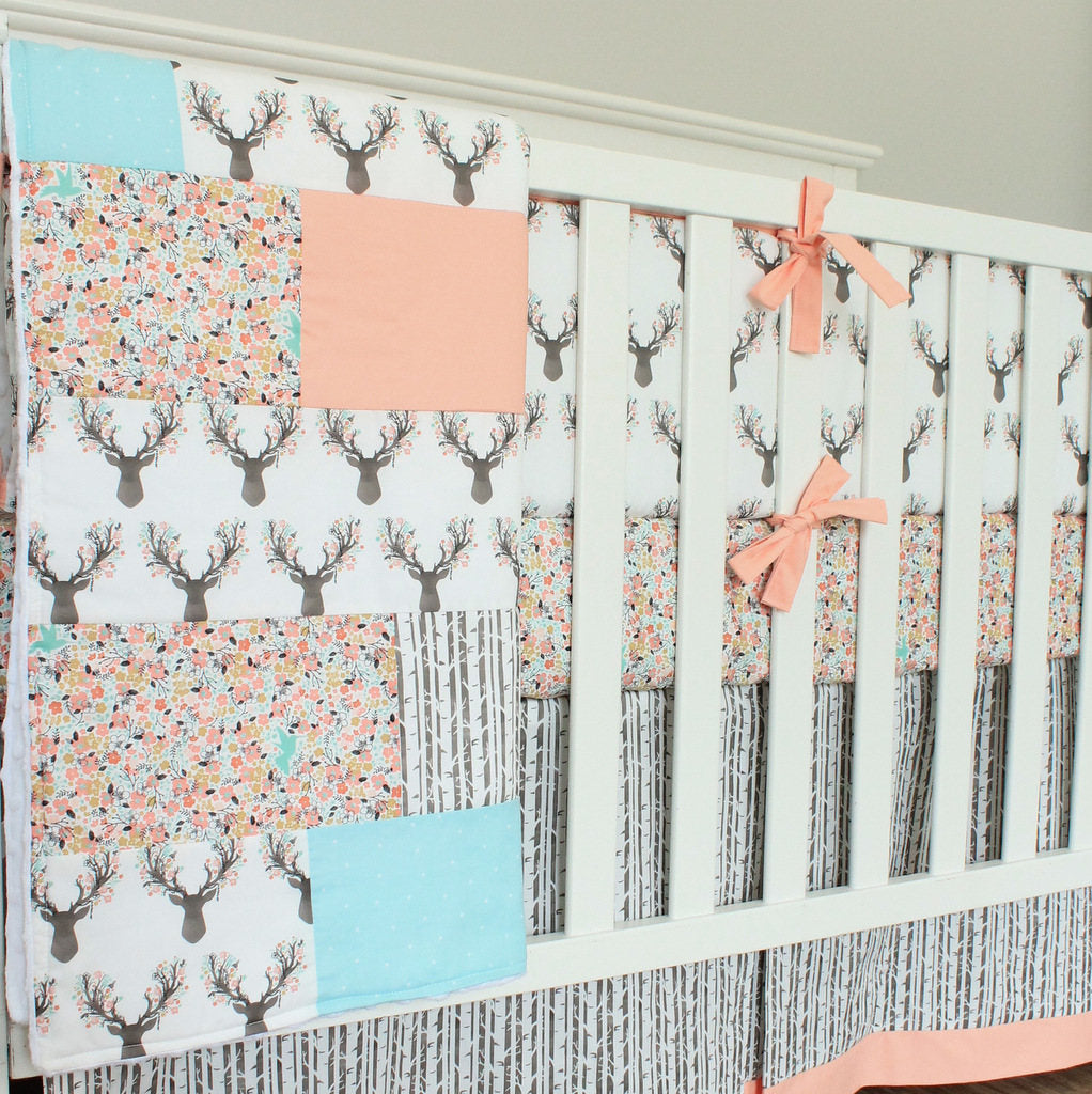 Buck Coral Deer Woodland crib baby bedding