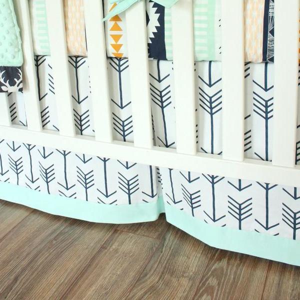 Navy Mint Buck Crib bedding. Woodland tribal Aztec Buck crib bumper boy baby bedding.