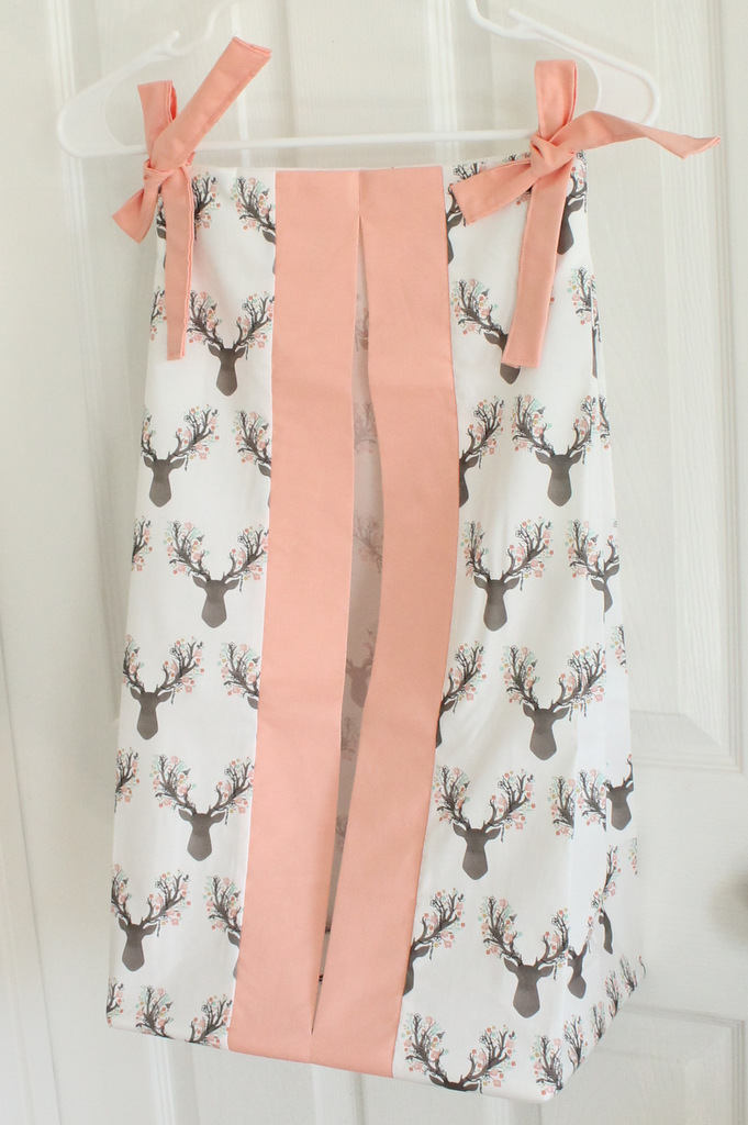 Floral Deer Coral and Mint Diaper Stacker holder