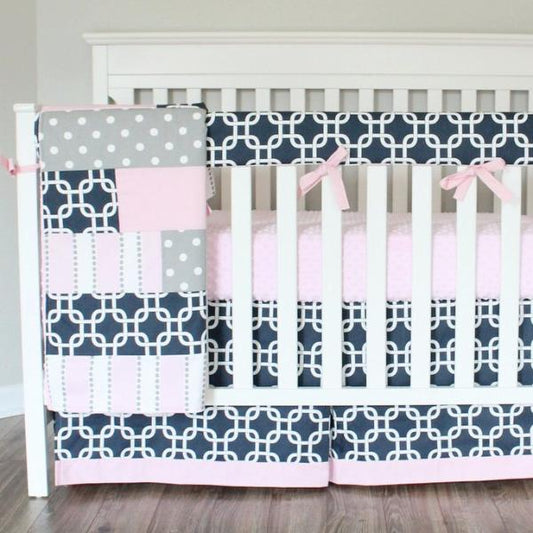 Navy and Pink Girl baby bedding set