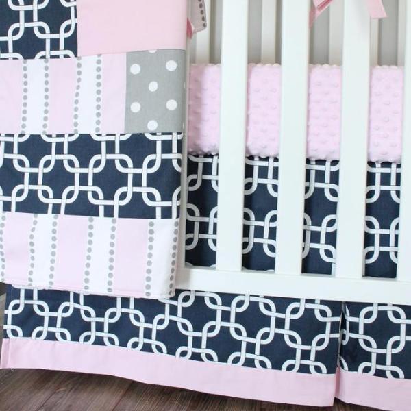 Navy and Pink Girl baby bedding set