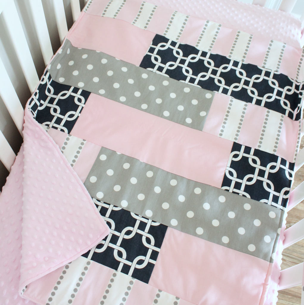 Navy and Pink Girl baby bedding set