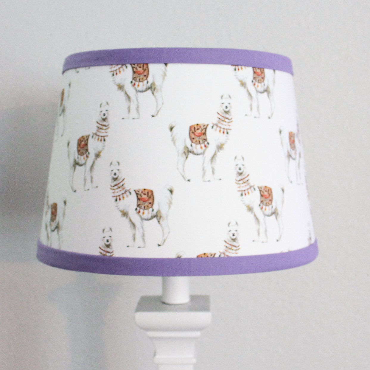 Llama in white Lamp Shade with custom color trim Gold Nursery Decor