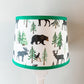 Boy Nursery Drum Lamp Shade. Home in the Forest Bear Moose Green Black