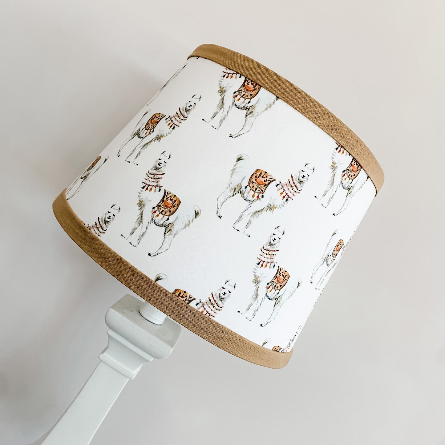 Llama in white Lamp Shade with custom color trim Gold Nursery Decor