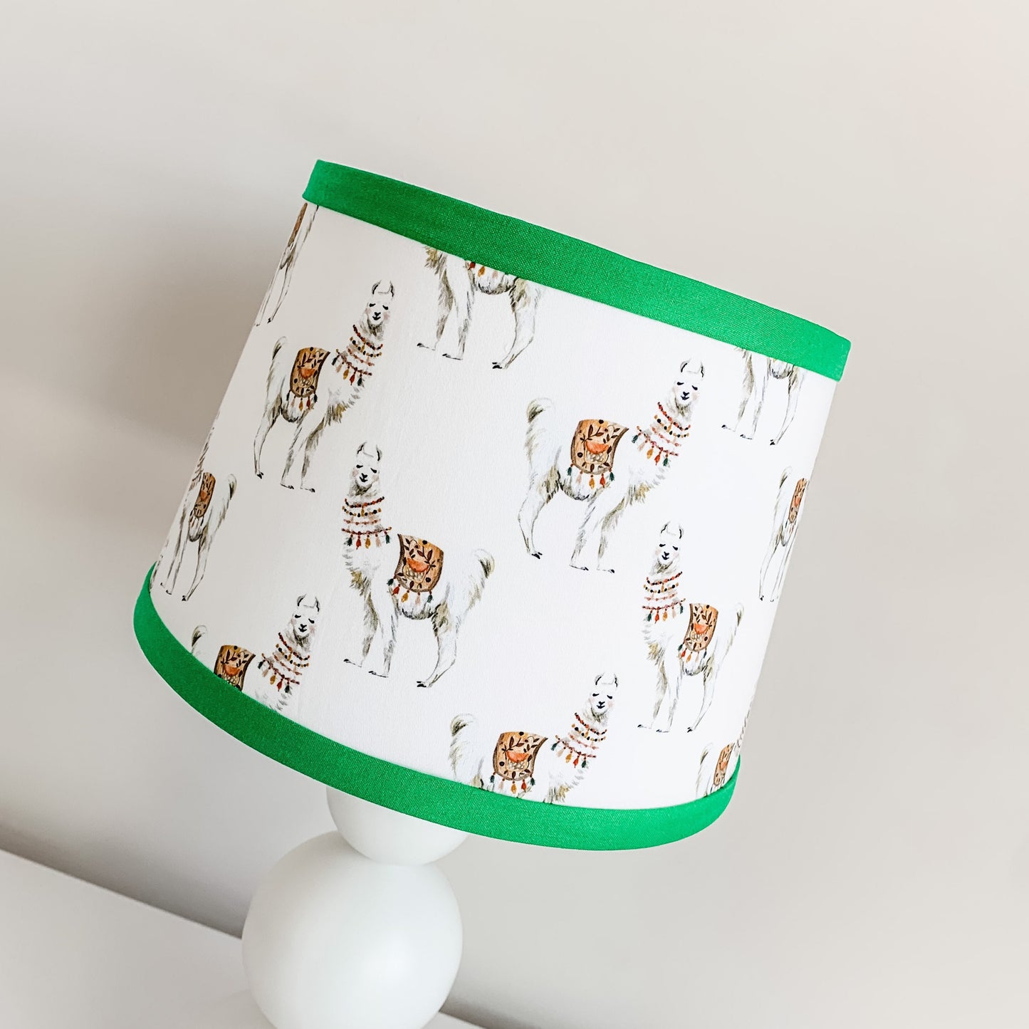 Llama in white Lamp Shade with custom color trim Nursery Decor lighting