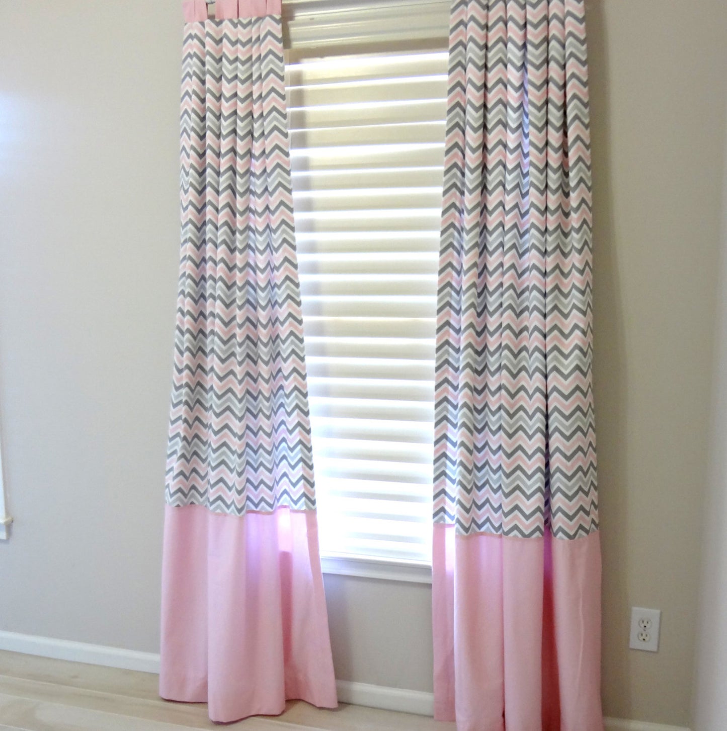 Pink and Grey Zoom Custom Drapery Panels 84" long