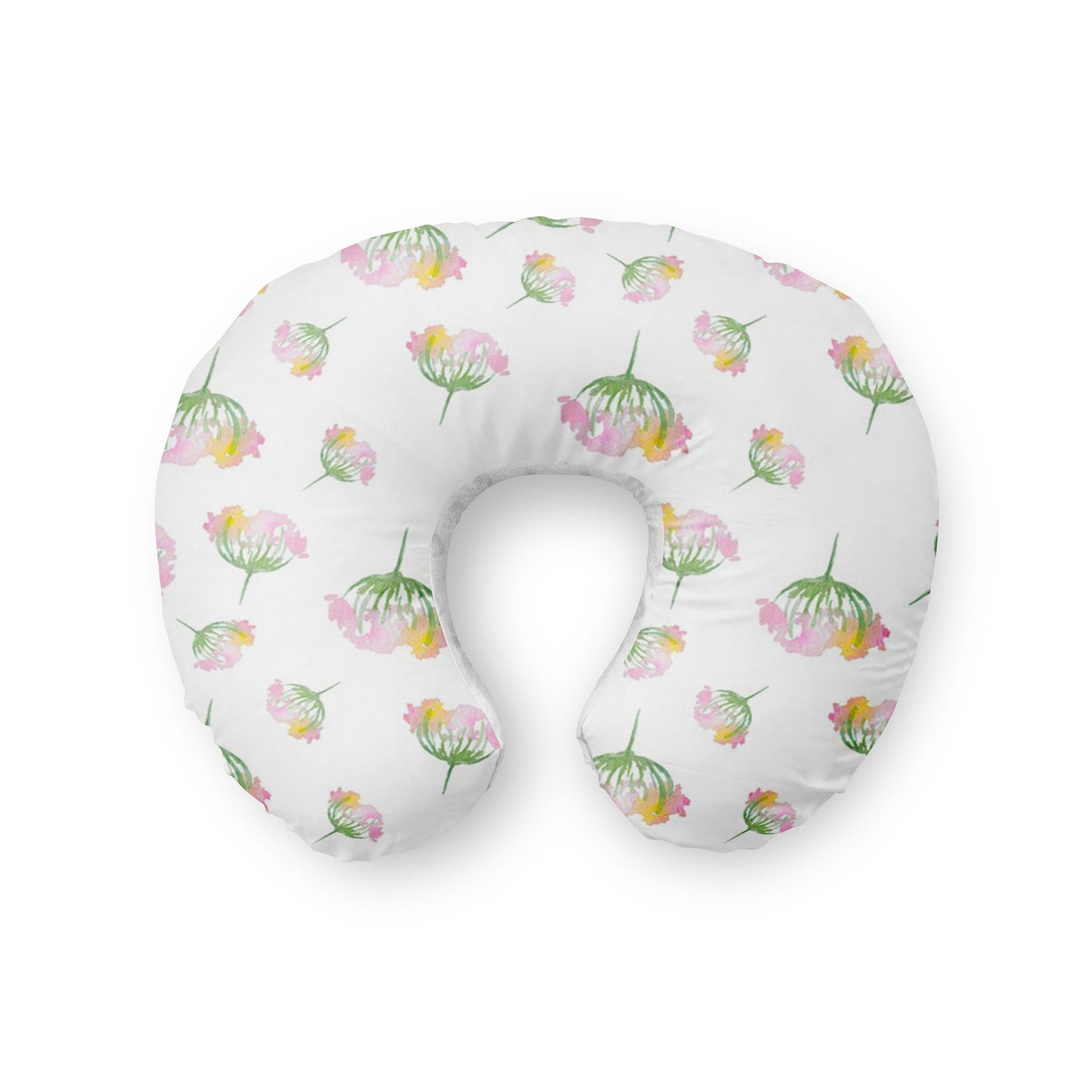 Nursing Pillow Cover. Breezy Bloom floral water color pink minky