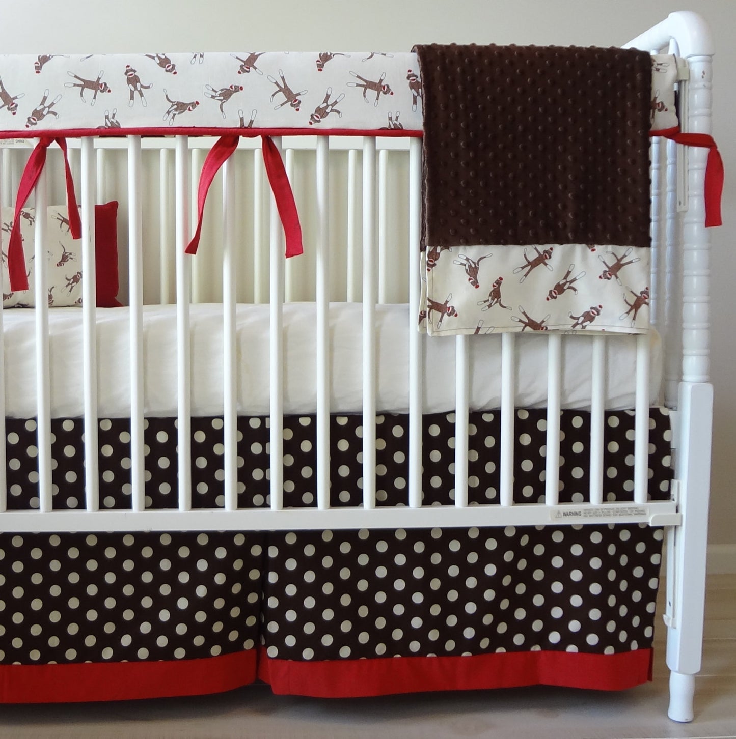 Red Sock Monkey Contour changing pad cover. Available in many fabric choices.