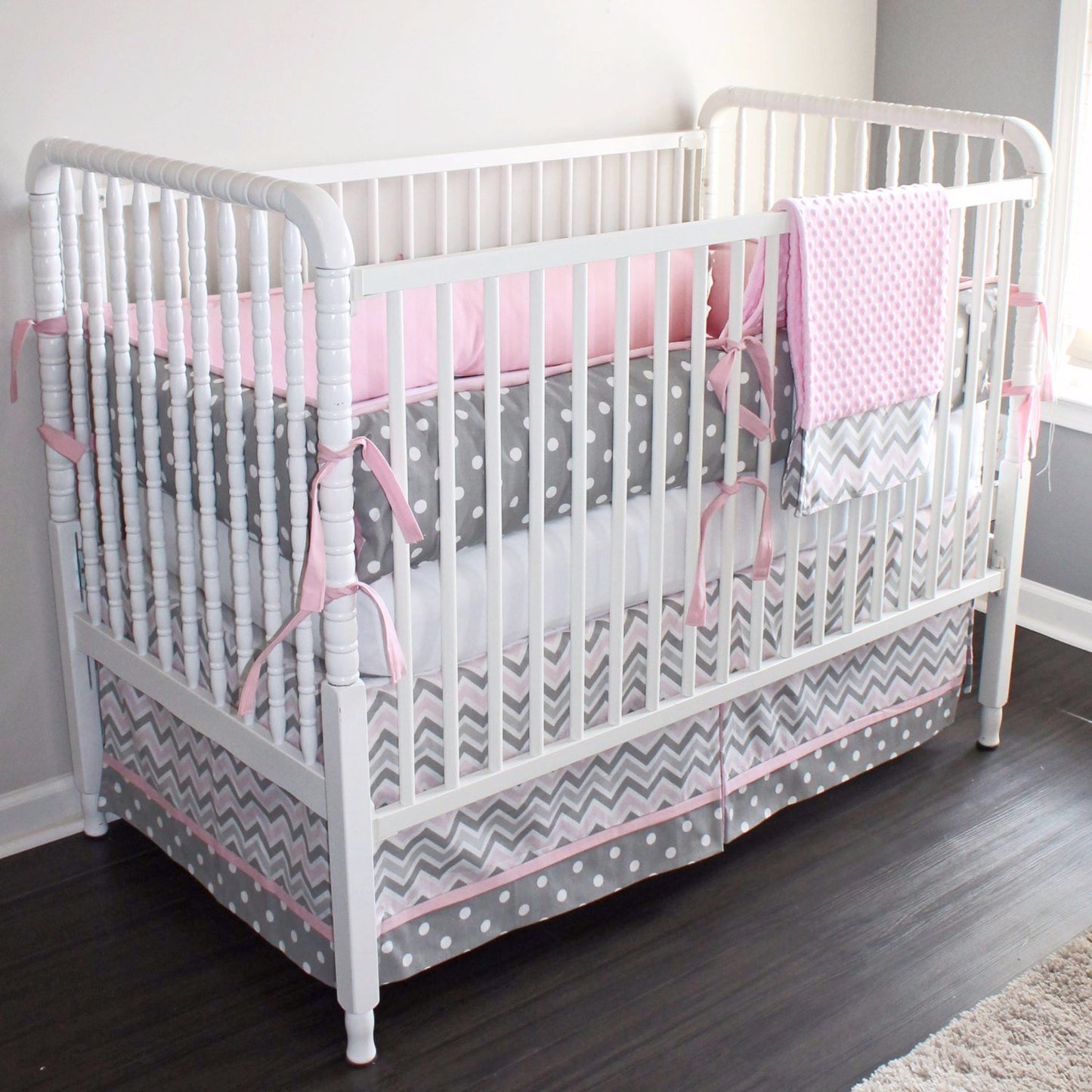 Pink and Gray Chevron Crib baby bedding set
