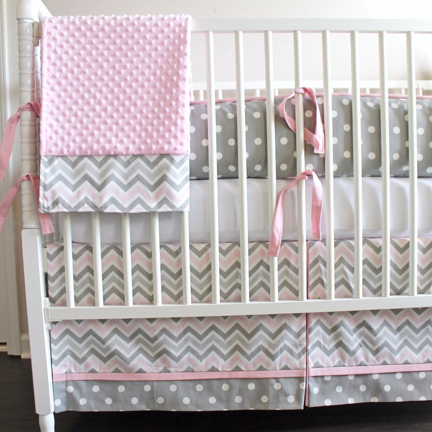 Pink and Gray Chevron Crib baby bedding set
