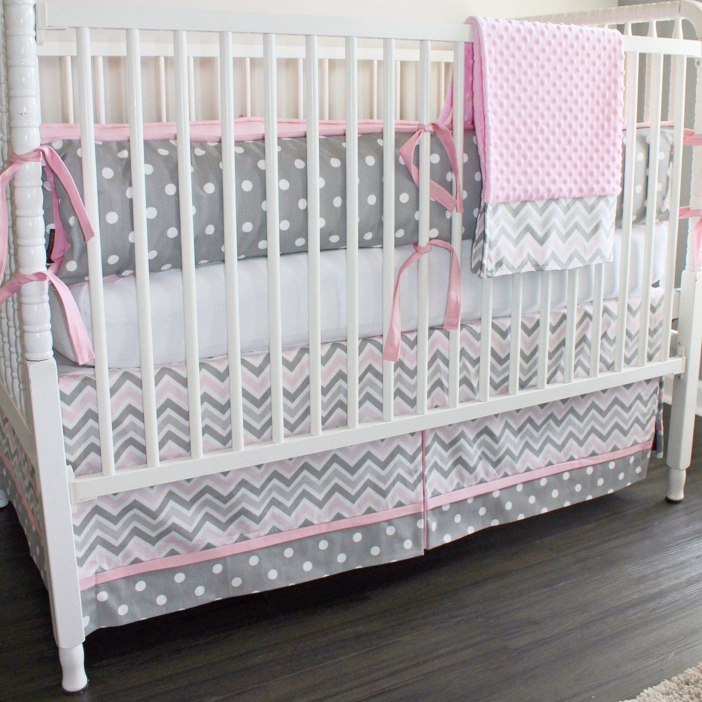 Pink and Gray Chevron Crib baby bedding set