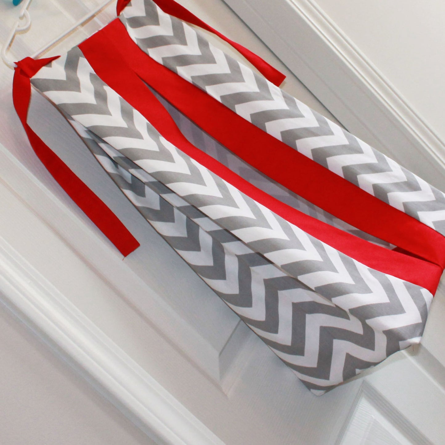 Gray Chevron with accent red Diaper Stacker. Other colors available.