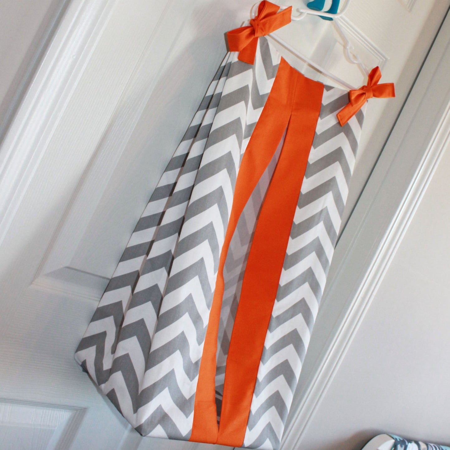 Gray Chevron with accent Orange Diaper Stacker. Other colors available.