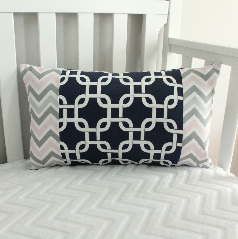 Navy Blue and Pink Girl Bumperless Crib bedding set