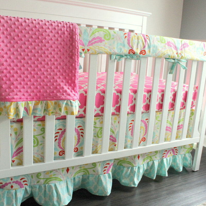 Kumari Garden Sujata Floral Bumperless Girl Crib Rail Bedding Set