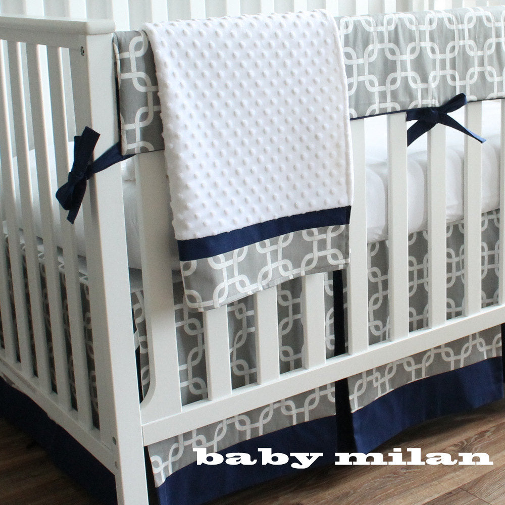 Navy Blue and Gray Crib Rail Bedding Set