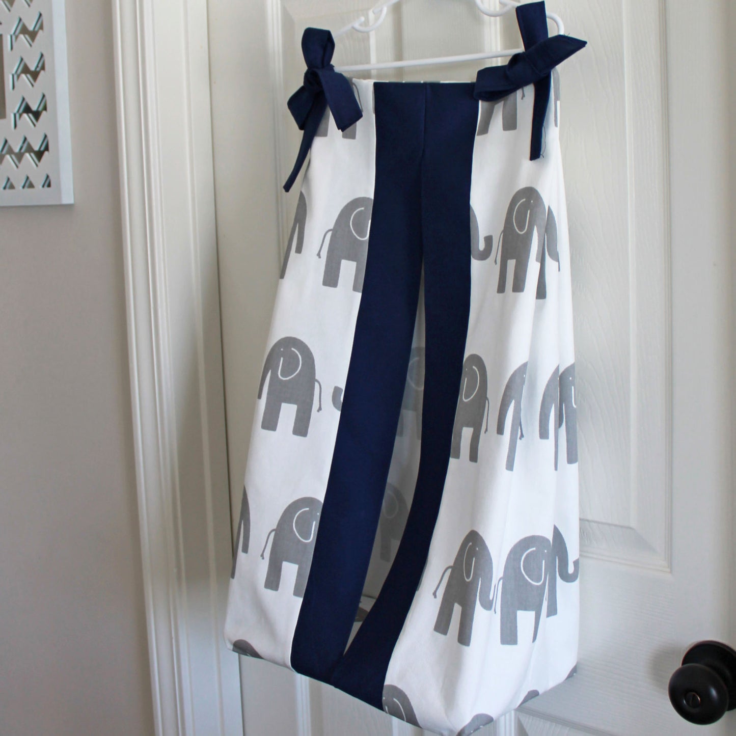 Gray Elephant and navy custom Made Diaper Stacker