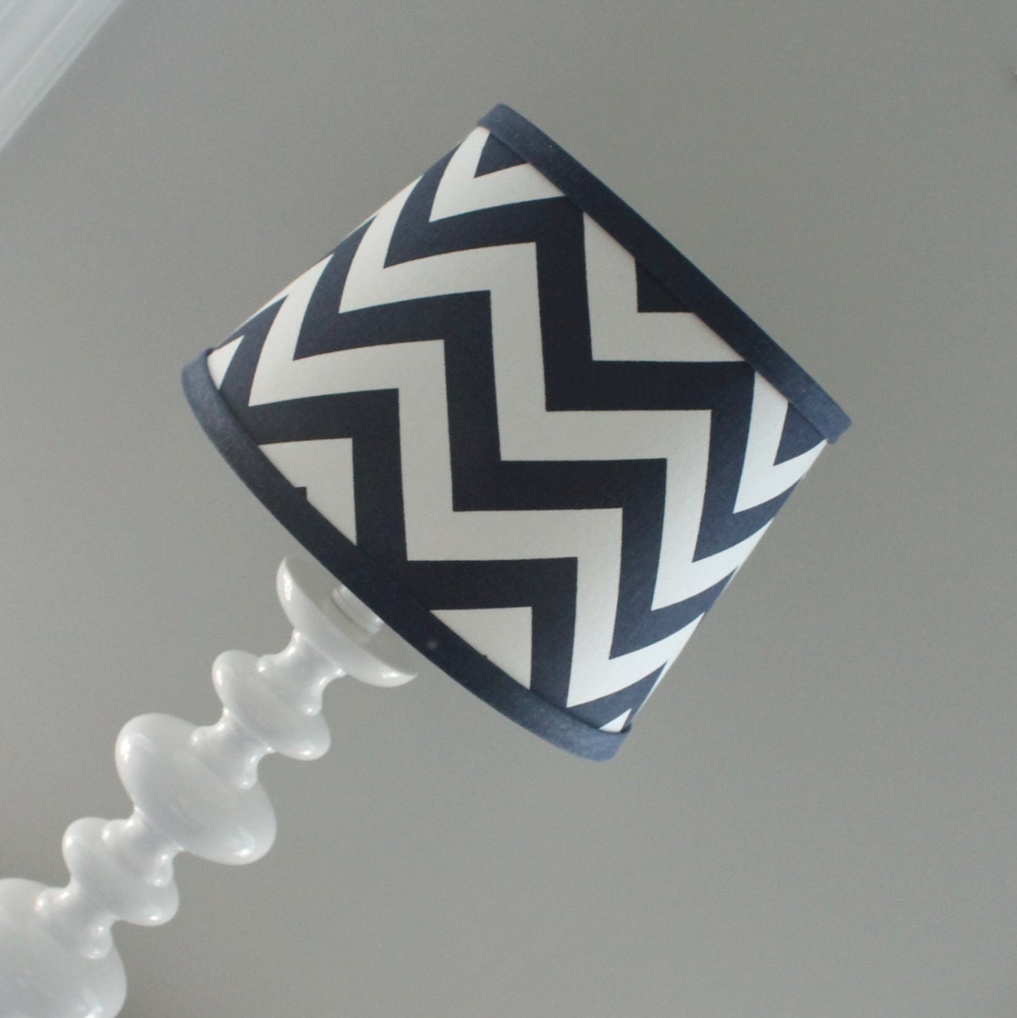 Small Navy White Chevron lamp shade with accent Navy blue.