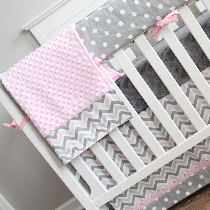 Pink and Gray Chevron Crib Rail Bedding collection