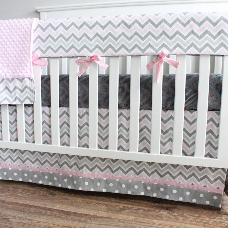 Pink and Gray Chevron Crib Rail Bedding collection
