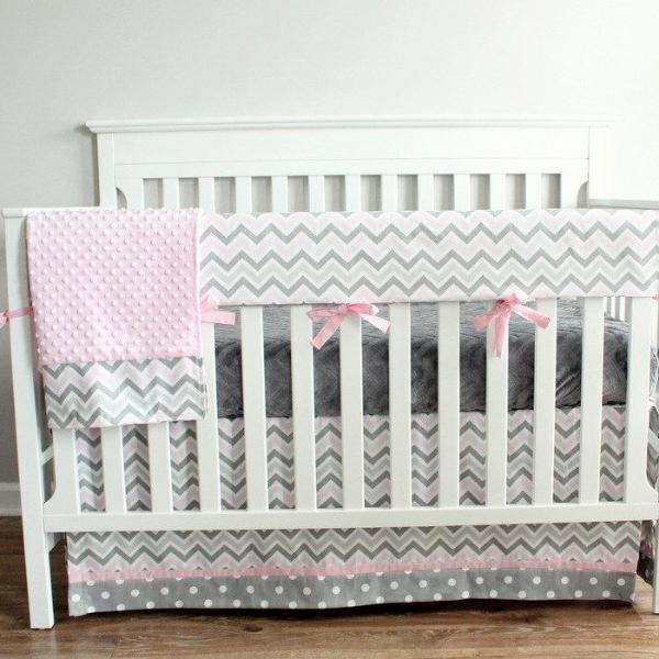Pink and Gray Chevron Crib Rail Bedding collection