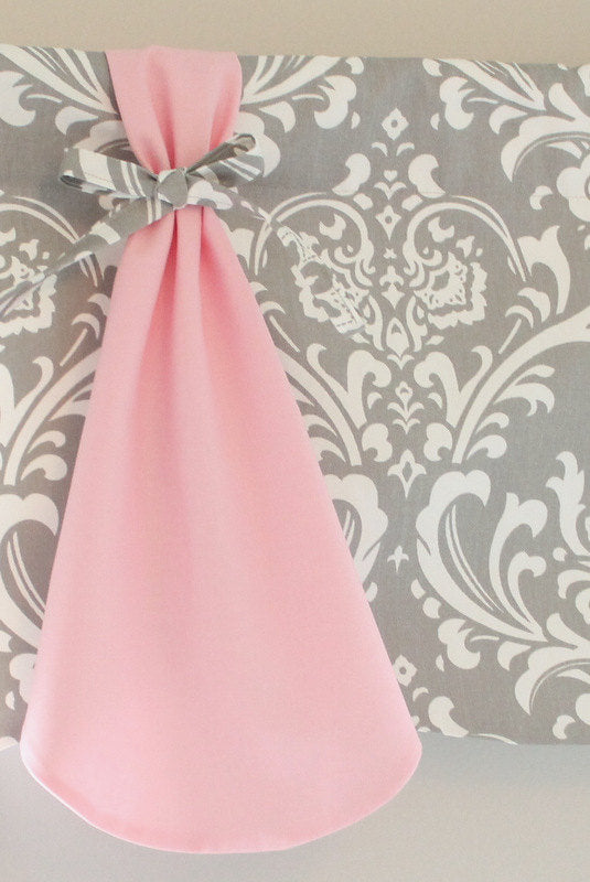 Custom Gray Damask Imperial window Valance. Available in other fabrics and colors.