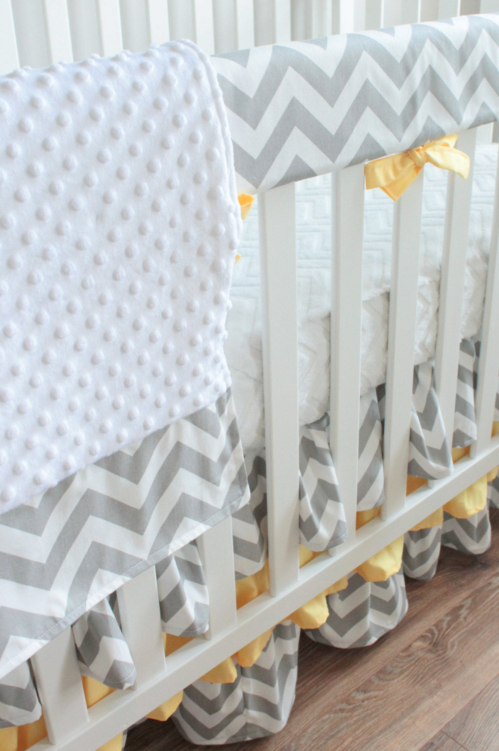 Gray Chevron Yellow Crib Rail Bedding Set