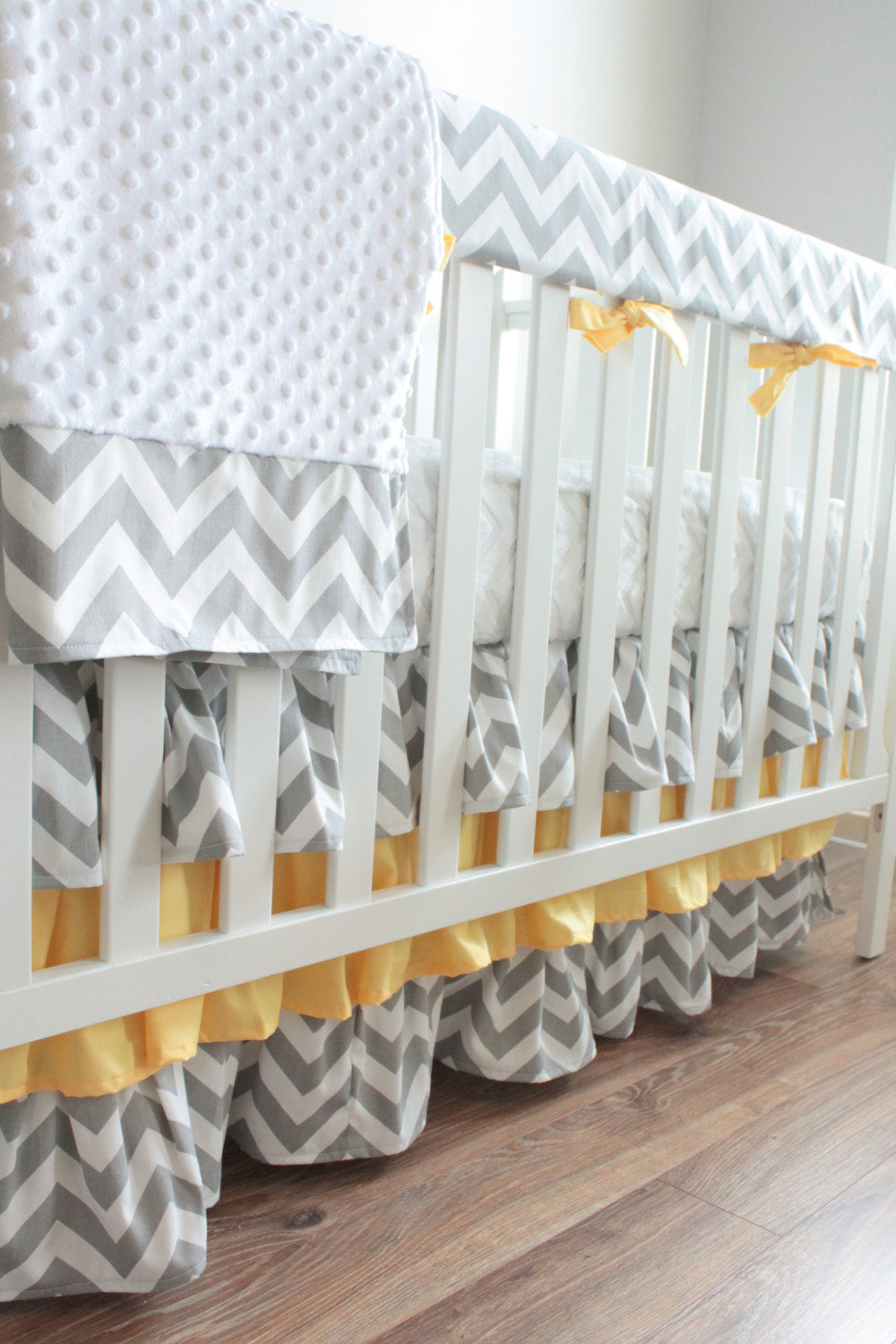 Gray Chevron Yellow Crib Rail Bedding Set