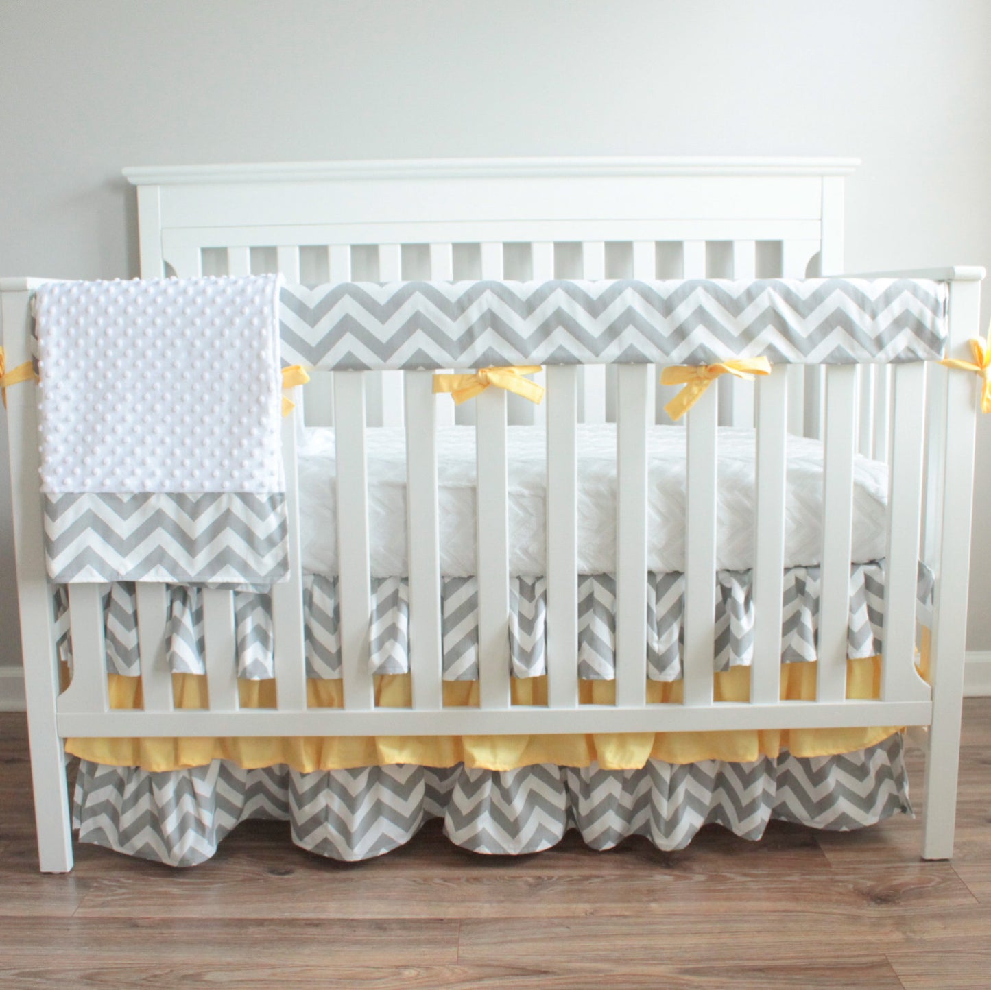 Gray Chevron Yellow Crib Rail Bedding Set