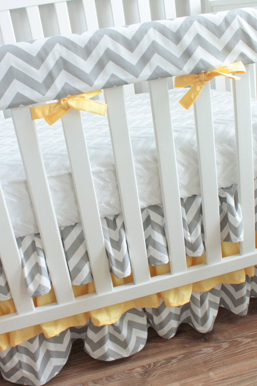 Gray Chevron Yellow Crib Rail Bedding Set