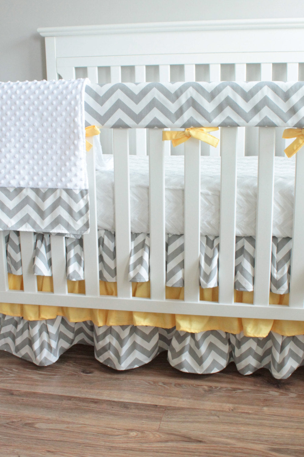 Gray Chevron Yellow Crib Rail Bedding Set