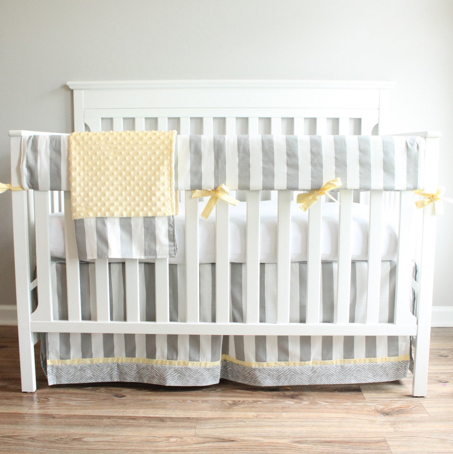 Gray and Yellow Stripe Bumperless Crib Bedding Set